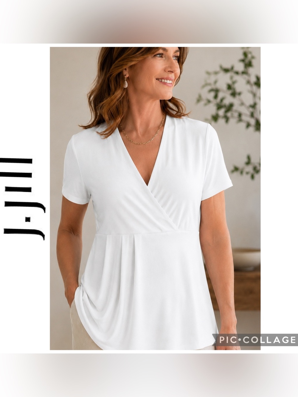 NWT J. Jill Wearever White Short Sleeve Faux Wrap Knit Top Size Medium